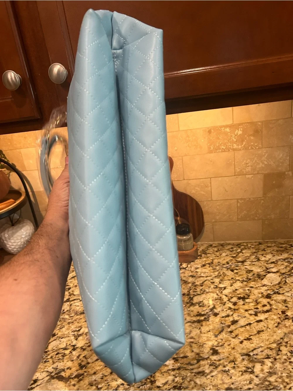 Badgley Mischka Sky Blue Quilted Large Tote, Chain Straps NWT